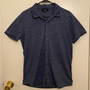 Velvet blue-gray button-down short sleeve shirt.